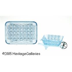 TWO BLUE PRESSED GLASS SERVING PIECES RMakers unk