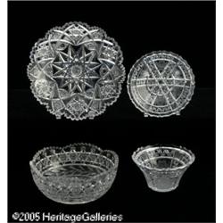 AN AMERICAN BRILLIANT CUT GLASS BOWL, PLATE, COND