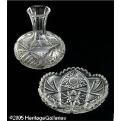 AN AMERICAN BRILLIANT CUT GLASS DECANTER AND BOWL
