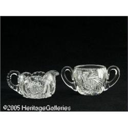 AN AMERICAN BRILLIANT CUT GLASS CREAMER AND SUGAR