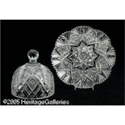 AN AMERICAN BRILLIANT GLASS BUTTER DISH AND LID R