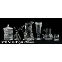 A GROUP OF ETCHED AND CUT GLASS ITEMS RVarious ma