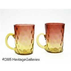 TWO AMERICAN THUMBPRINT PATTERN AMBERINA GLASS MU