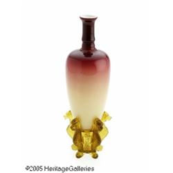 AN AMERICAN WHEELING PEACH BLOW MORGAN VASE RHobb