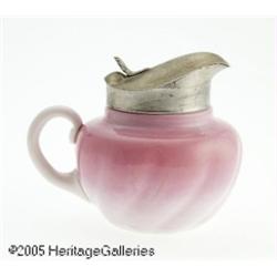 AN AMERICAN 'WILD ROSE' GLASS SYRUP PITCHER RNew 