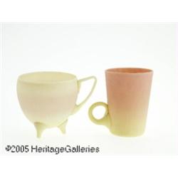 TWO AMERICAN ACID FINISH BURMESE GLASS CUPS RMt. 