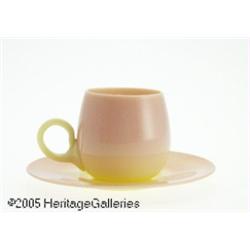 AN AMERICAN GLOSSY FINISH BURMESE GLASS CUP AND S