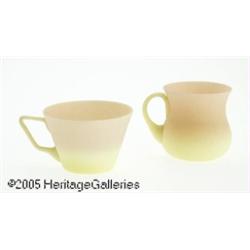 TWO AMERICAN ACID FINISH BURMESE GLASS PUNCH CUPS