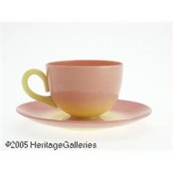 AN AMERICAN GLOSSY FINISH BURMESE GLASS CUP AND S
