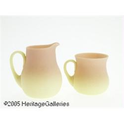 AN AMERICAN ACID FINISH BURMESE GLASS CREAMER AND