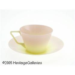 AN AMERICAN GLOSSY FINISH BURMESE GLASS CUP AND S