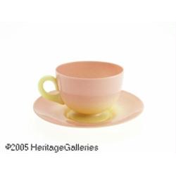 AN AMERICAN GLOSSY FINISH BURMESE GLASS CUP AND S
