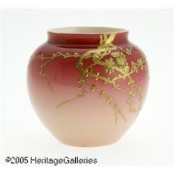 AN ENGLISH GILT 'PEACH BLOW' ART GLASS VASE RThom