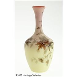 AN ENGLISH DECORATED 'QUEEN'S BURMESE' GLASS VASE