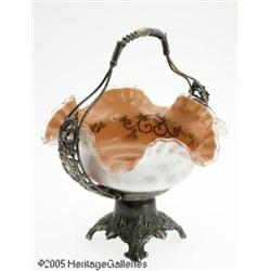 AN AMERICAN ART GLASS BRIDE'S BASKET RThe stand: 