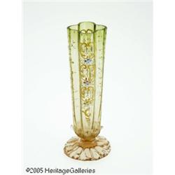 AN ENAMELED RUBINA VERDE GLASS VASE Rattributed t