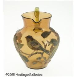 AN AMERICAN CORALENE AND ENAMELED GLASS PITCHER R