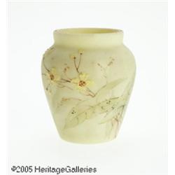 AN AMERICAN ENAMELED ACID FINISH BURMESE GLASS CA