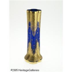 A CONTINENTAL BLOWN GLASS AND ENAMEL VASE RIn the