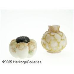 AN AMERICAN OPALWARE GLASS SHAKER AND CORALENE VA