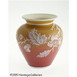 AN ENGLISH OVERLAID AND ETCHED PEACH BLOW GLASS V