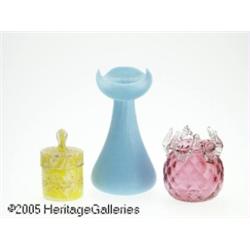 THREE AMERICAN ART GLASS ITEMS RMakers unknown, c