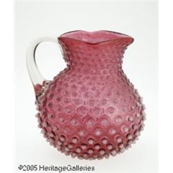 AN AMERICAN OPALESCENT HOBNAIL GLASS PITCHER RHob