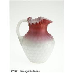 AN AMERICAN COIN SPOT PATTERN SATIN GLASS PITCHER