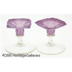 A PAIR OF AMERICAN ART NOUVEAU GLASS CANDLESTICKS