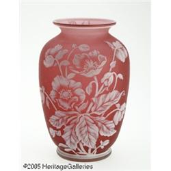 AN ENGLISH OVERLAID AND ETCHED GLASS VASE RThomas