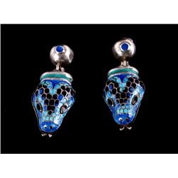 Margot de Taxco Blue Enamel Snake Earrings