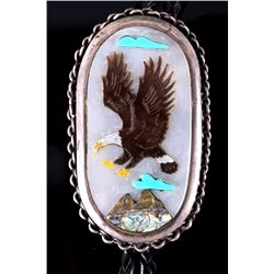 Zuni Signed Sterling Silver Inlaid Bolo Tie