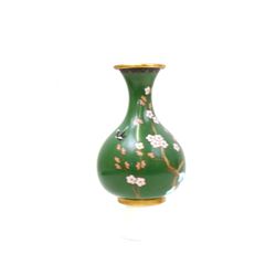 Green Chinese Cherry Blossom Cloisonne Vase