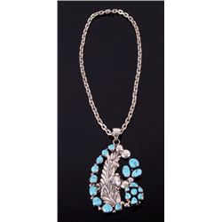 Navajo Signed Sterling Silver & Turquoise Necklace