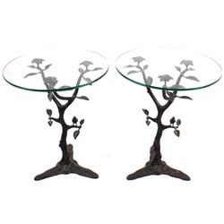 Ornate Cast Iron Glass Top End Table Set