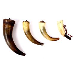 Four Assorted Carved Powder Primer Horns