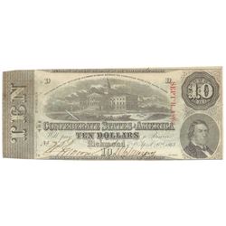 1863 $10 The Confederate States of America Note T-59 CC