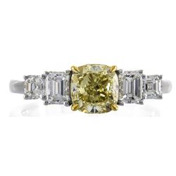 1.21 ctw Fancy Yellow Diamond Ring - 18KT Two-Tone Gold