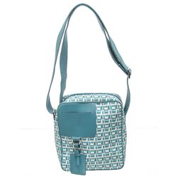 Bally Blue and White Monogram Canvas Leather Trim Crossbody Bag