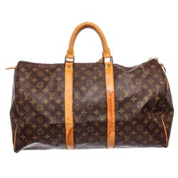 Louis Vuitton Monogram Canvas Leather Keepall 50 cm Duffle Bag Luggage