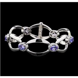 4.60 ctw Tanzanite and Diamond Bracelet - 14KT White Gold