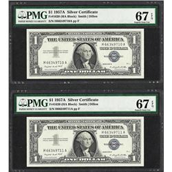 Lot of (2) Consecutive 1957A $1 Silver Certificate Notes PMG Superb Gem Unc 67EP