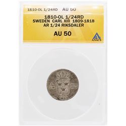 1810-OL Sweden Carl XIII AR 1/24 Riksdaler Coin ANACS AU50