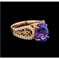 14KT Rose Gold 3.82 ctw Tanzanite and Diamond Ring