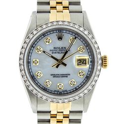 Rolex Mens 2 Tone 14K Mother Of Pearl Diamond 36MM Datejust Wristwatch