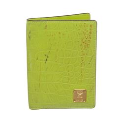 MCM Lime Green Croc Embossed Passport Holder