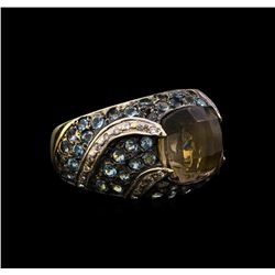 2.00 ctw Smoky Quartz, Topaz and Diamond Ring - 14KT Yellow Gold