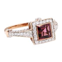 2.56 ctw Rhodolite Garnet And Diamond Ring - 18KT Rose Gold