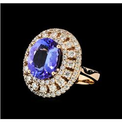 5.50 ctw Tanzanite and Diamond Ring - 14KT Rose Gold