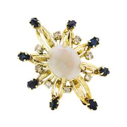 3.00 ctw Opal, Sapphire and Diamond Pin/Pendant - 14KT Yellow Gold